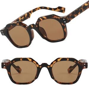 Double Rivets Bold Retro Vibe Brown Lens Mens Womens Tortoise Square Sunglasses